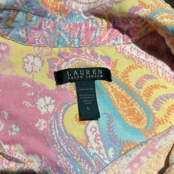 Lauren Ralph Lauren Women's Paisley Button-Up Shirt Size Large Vibrant Colors - Picture 7 of 7